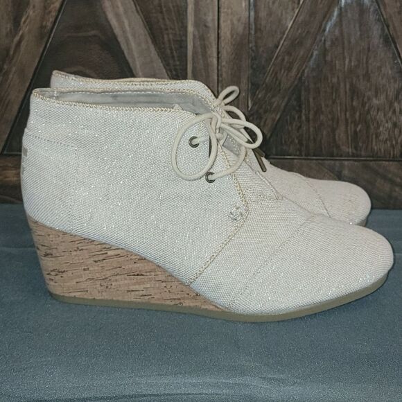 Toms Desert Wedge Booties Natural Metallic Linen 691115 Womens Size 12 - Picture 11 of 13